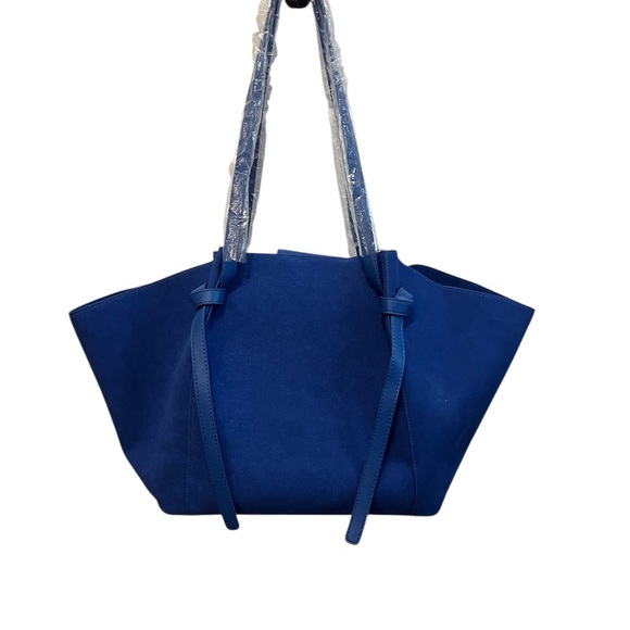 Elegant Blue Faux Suede Satchel Bag Handbag Backpack - Picture 3 of 11